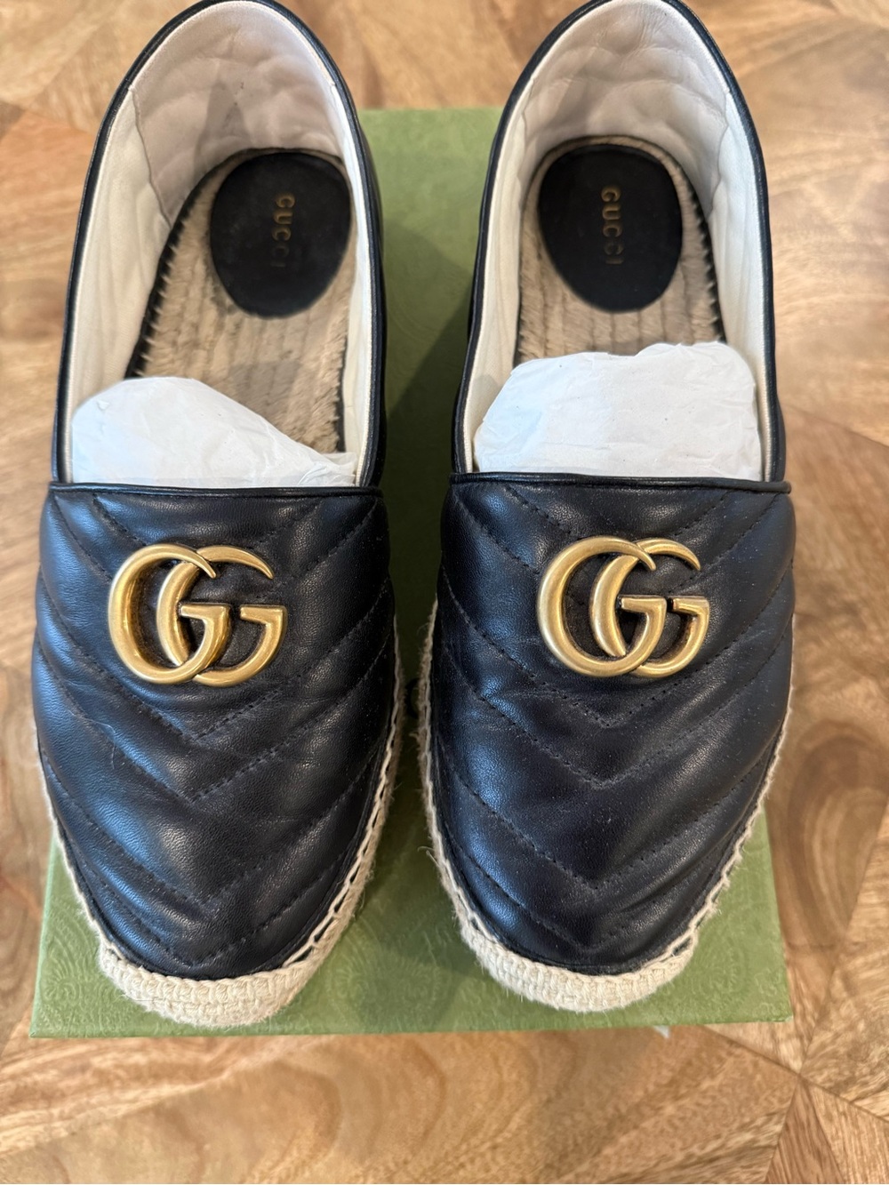 Gucci Black Quilted Leather GG Espadrille